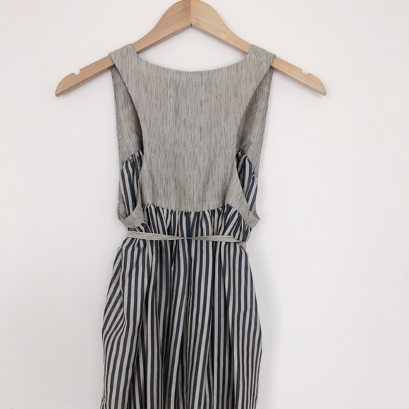 SUNO Yoke Pleated Striped Tank Blouse - Picture 4 of 6